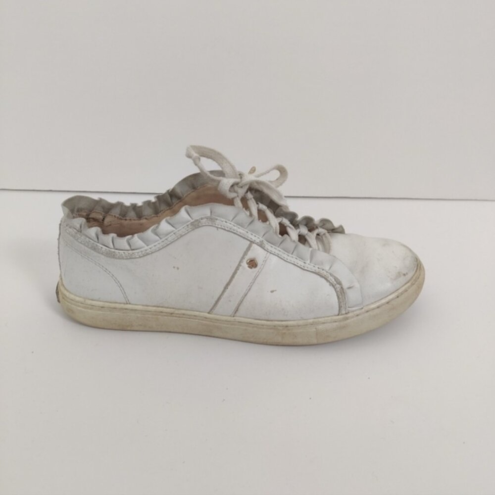 Kate Spade Sneakers Womens 9 White Leather Lynn Scalloped Ruffle Lace Up Shoes